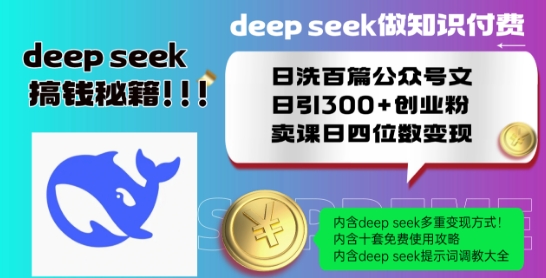 Deepseek做知识付费日洗百篇公众号文日引300+创业粉，卖课日四位数变现保姆级教程!-小何资源库
