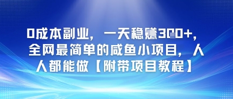 0成本副业，一天稳入3张，全网最简单的咸鱼小项目，人人都能做【附带项目教程】-小何资源库