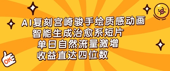 AI复刻宫崎骏手绘质感动画，智能生成治愈系短片，单日自然流量激增，收益直达四位数-小何资源库