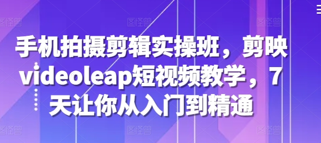 手机拍摄剪辑实操班，剪映videoleap短视频教学，7天让你从入门到精通-小何资源库