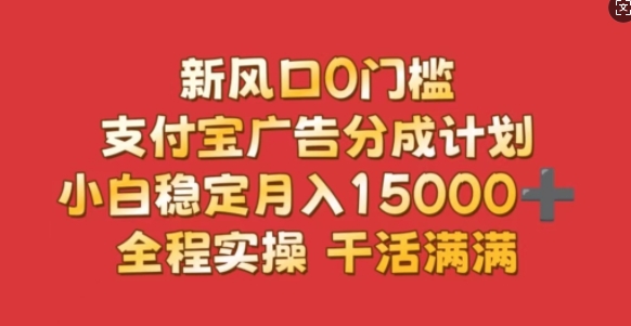 新风口0门槛，支付宝广告分成计划，小白稳定月入1.5w，全程实操，干活满满-小何资源库