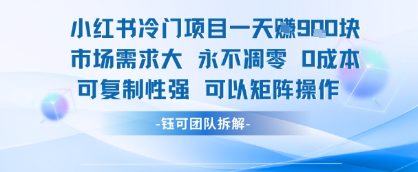 小红书冷门项目一天收益9张，市场需求大，0成本，可复制性强可以矩阵操作-小何资源库