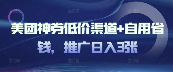 美团神券低价渠道+自用省钱，推广日入3张-小何资源库