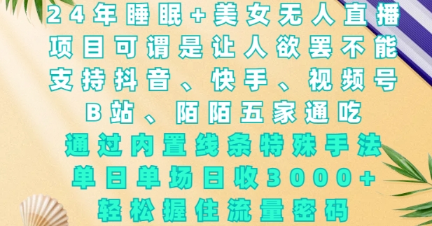 2024年睡眠+美女无人直播，通过内置线条特殊手法，单场日收3k+，轻松握住流量密码【揭秘】-小何资源库