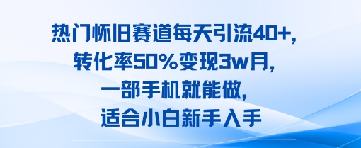 热门怀旧赛道每天引流40+，转化率50%月变现3w，一部手机就能做，适合小白新手入手-小何资源库