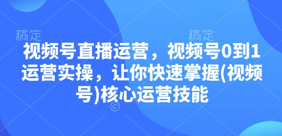 视频号直播运营，视频号0到1运营实操，让你快速掌握(视频号)核心运营技能-小何资源库
