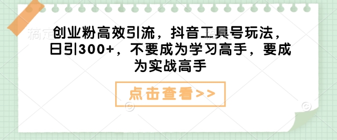 创业粉高效引流，抖音工具号玩法，日引300+，不要成为学习高手，要成为实战高手-小何资源库