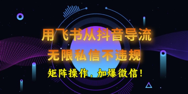 用飞书从抖音导流，无限私信不违规，抖音截流创业粉-小何资源库