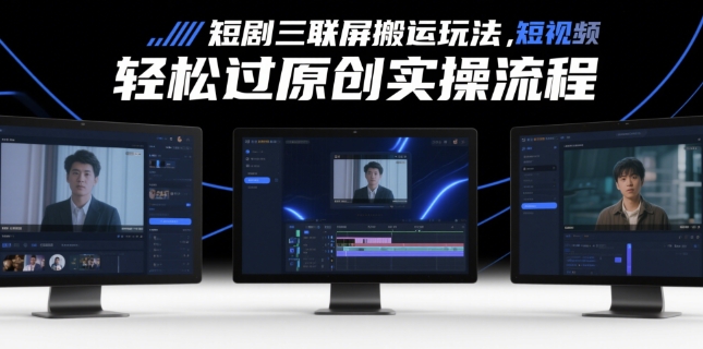 短剧三联屏搬运玩法，短剧搬运轻松过原创实操流程-小何资源库