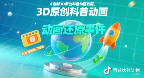 自制3D原创科普动画教程，动画还原事件，抖音最新热门赛道，可过伙伴计划-小何资源库