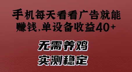 手机每天看看广告就能挣钱，单设备收益40+，无需养鸡，实测稳定【揭秘】-小何资源库