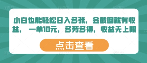 小白也能轻松日入多张，会截图就有收益， 一单10元，多劳多得，收益无上限-小何资源库