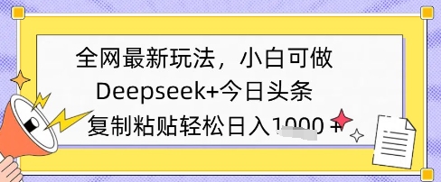 全网最新玩法，Deepseek+今日头条，只需要简单的复制粘贴即可，小白可做，日入多张-小何资源库