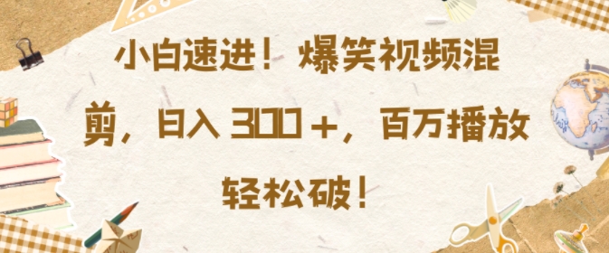 小白速进，爆笑视频混剪，日入3张，百万播放轻松破【揭秘】-小何资源库
