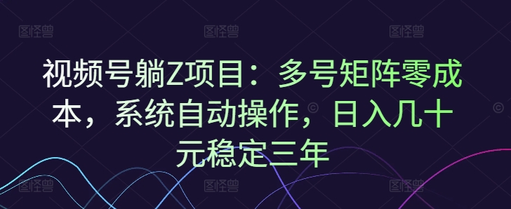 视频号躺Z项目：多号矩阵零成本，系统自动操作，日入几十元稳定三年-小何资源库