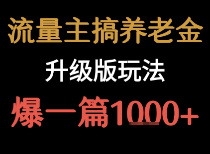 流量主之养老金升级版玩法  爆一篇收益1k+-小何资源库