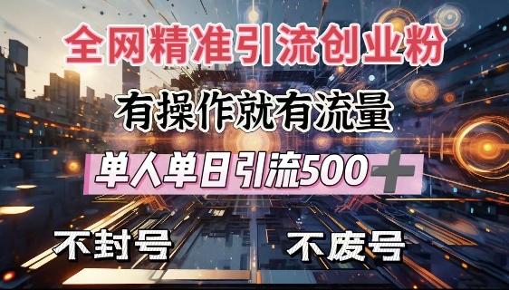 全网独家引流创业粉，有操作就有流量，单人单日引流500+，不封号、不费号-小何资源库