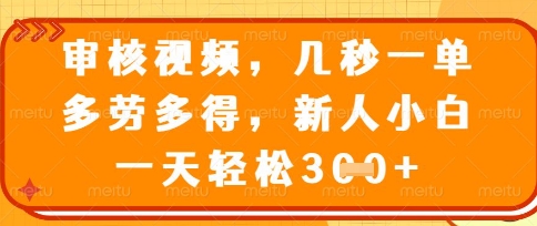 最新审核视频，几秒一单，多劳多得，新人小白一天轻松3张【揭秘】-小何资源库