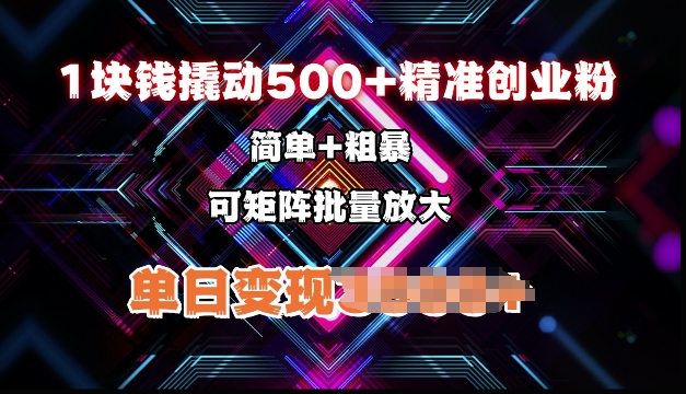 低价撬动500+精准创业粉，简单、粗暴、批量放大，单日变现多张-小何资源库