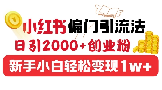 小红书偏门引流法，日引200+创业粉，新手小白轻松变现-小何资源库