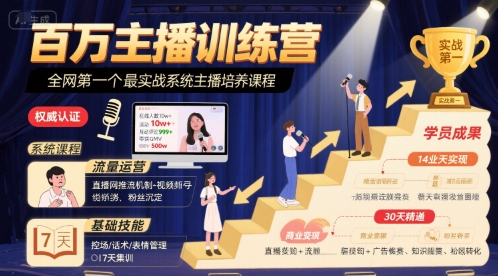 百万主播训练营，全网第一个最实战系统主播培养课程-小何资源库