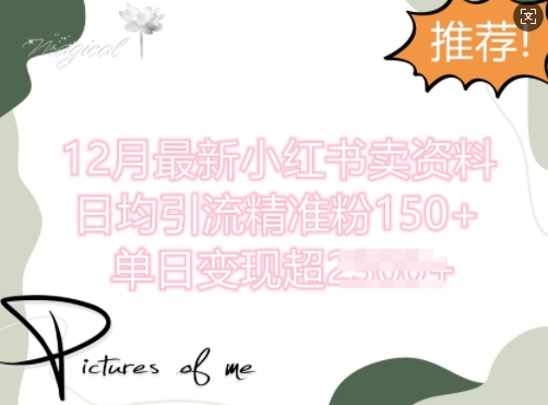 12月最新小红书日均引流精准粉100+，单日变现多张-小何资源库