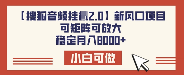 【搜狐音频挂JI2.0】新风口项目，可矩阵可放大，稳定月入8k-小何资源库