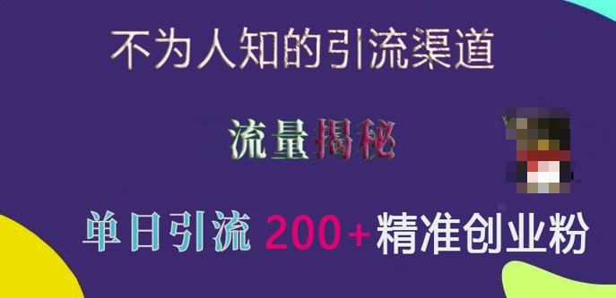 不为人知的引流渠道，流量揭秘，实测单日引流200+精准创业粉【揭秘】-小何资源库