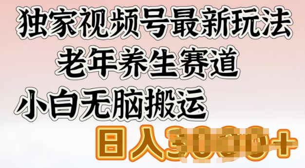 独家视频号最新玩法，老年养生赛道，小白无脑搬运，日入多张-小何资源库