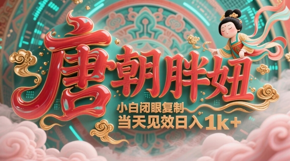 用AI克隆“唐朝胖妞”日更3条，平台疯狂推流，小白闭眼复制，当天见效，日入1k+-小何资源库