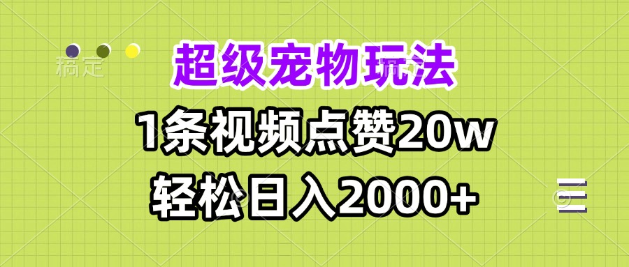 （13578期）超级宠物视频玩法，1条视频点赞20w，轻松日入2000+-小何资源库