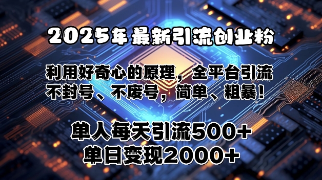 2025年最新引流创业粉，利用好奇心的原理，全平台引流，不封号、不废号，简单、粗暴-小何资源库