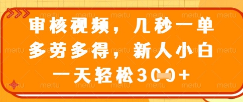 视频审核员，几秒一单，不限时间，不限地点，多做多得，新人小白一天轻松几张+【揭秘】-小何资源库