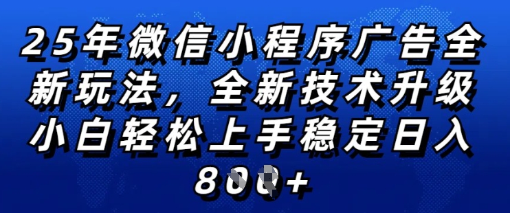 2025年微信小程序全新玩法纯小白易上手，稳定日入多张，技术全新升级，全网首发【揭秘】-小何资源库