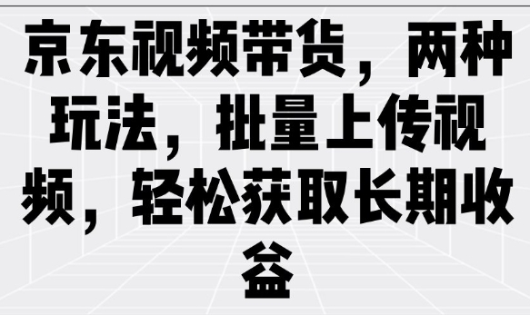 京东视频带货，两种玩法，批量上传视频，轻松获取长期收益-小何资源库