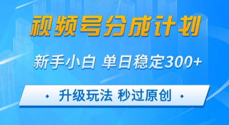 视频号分成计划5.0，升级玩法秒过原创，新手小白单日稳定变现3张-小何资源库