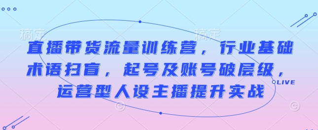 直播带货流量训练营，行业基础术语扫盲，起号及账号破层级，运营型人设主播提升实战-小何资源库