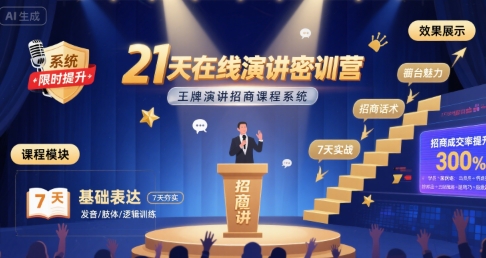 21天在线演讲密训营，王牌演讲招商课程系统-小何资源库