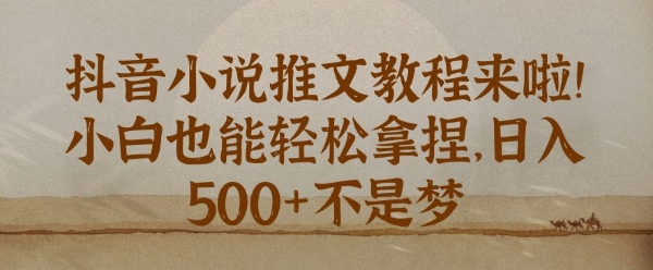 抖音小说推文新手教程，小白也能轻松拿捏，日入几张-小何资源库