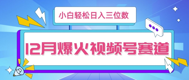 12月视频号爆火赛道，小白无脑操作，也可以轻松日入三位数-小何资源库