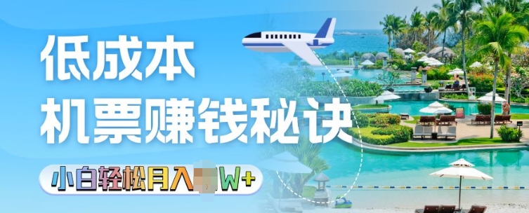 低成本机票背后的秘诀，小白轻松月入过W-小何资源库