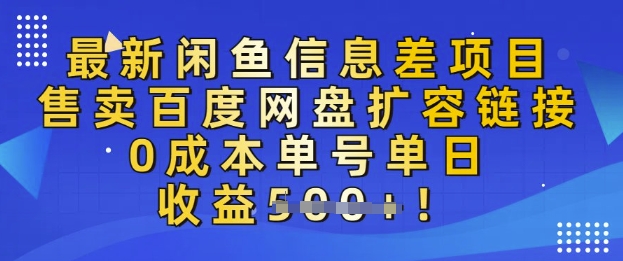 最新闲鱼信息差项目，售卖网盘扩容，0成本，单号单日收益多张-小何资源库