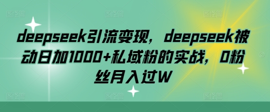 deepseek引流变现，deepseek被动日加1000+私域粉的实战，0粉丝月入过W-小何资源库