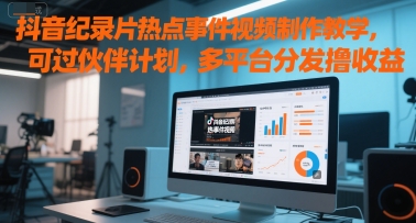 抖音纪录片热点事件视频制作教学，可过伙伴计划，多平台分发撸收益-小何资源库