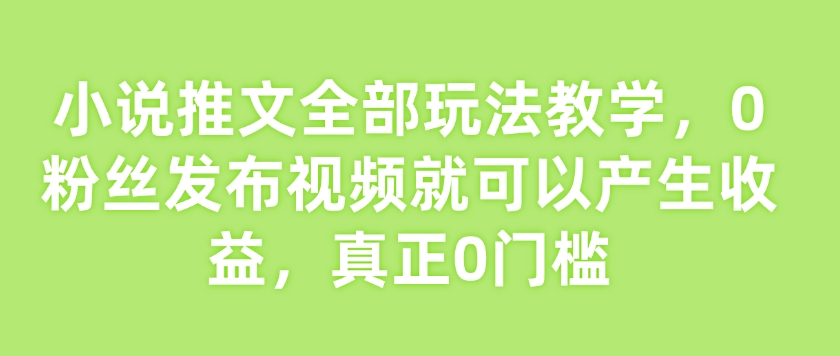 小说推文全部玩法教学，0粉丝发布视频就可以产生收益，真正0门槛-小何资源库