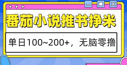番茄小说推书挣米，单日100-200+，无脑零撸，实操流程-小何资源库