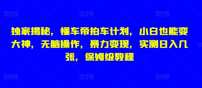 独家揭秘，懂车帝拍车计划，小白也能变大神，无脑操作，暴力变现，实测日入几张，保姆级教程-小何资源库