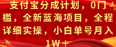 支付宝分成计划，0门槛，全新蓝海项目，全程详细实操，小白单号月入1W+-小何资源库