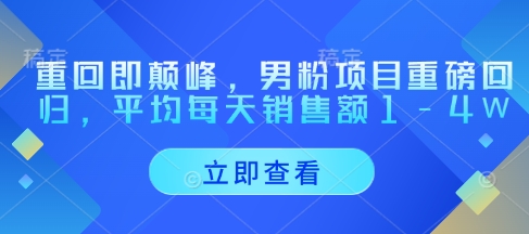 重回即颠峰，男粉项目重磅回归，平均每天销售额1-4W-小何资源库