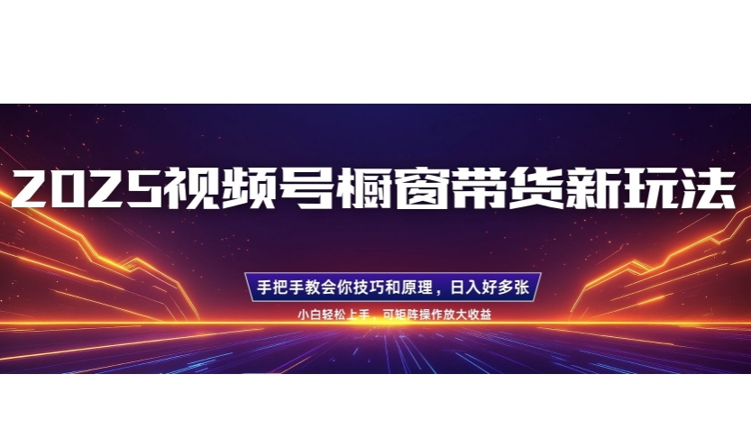 25年最新视频号橱窗带货新玩法，零基础，手把手教学，每天三小时，起号以后日入多张-小何资源库
